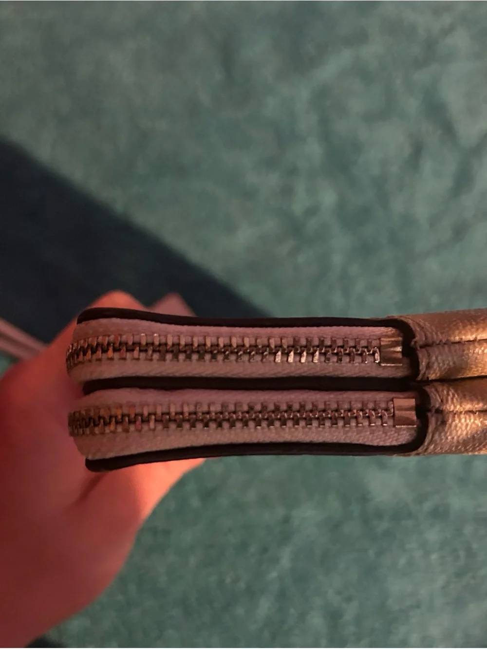 Coach Tan Signature Zip Wristlet with Logo Print
